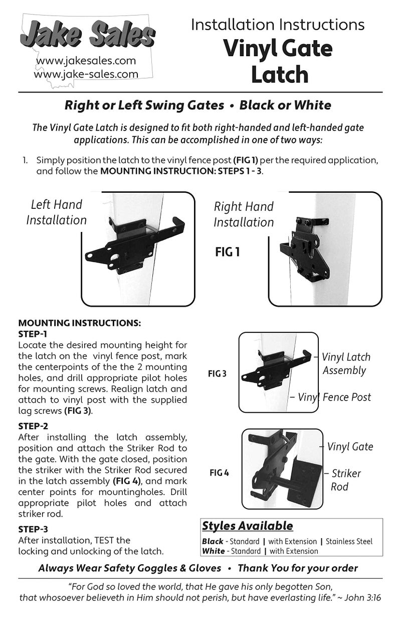 Jake Sales Vinyl Gate Latch Black (for Vinyl, Wood, PVC etc Fencing) Fence Gate Latch w/Mounting Hardware - Gate Latches Have a 90 Degree Bracket Resulting in a Positive Latch to Gate Connection - Image 2